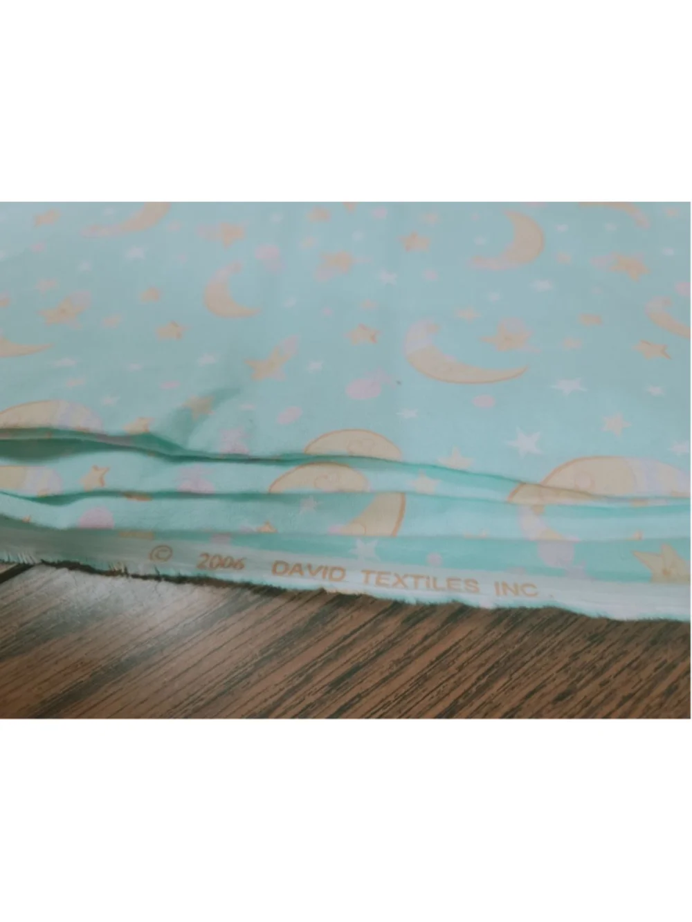 Vtg 2006 David Textiles Moon & Stars Flannel Fabric 2 Yds Nursery Aqua